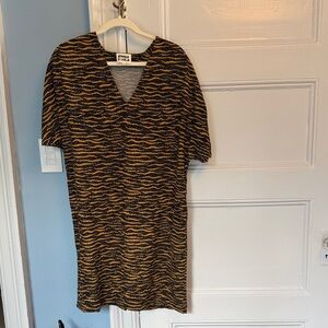 Bimba & Lola Black and Gold Wave Pattern Mini Dress